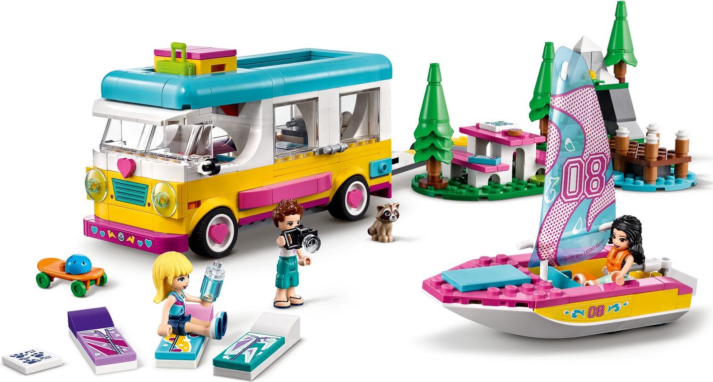 LEGO® Friends Forest Camper Van and Sailboat gameplay