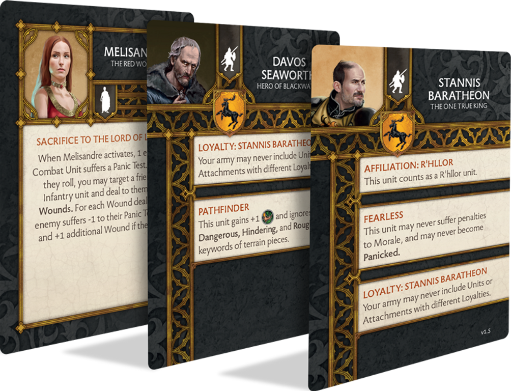 A Song of Ice & Fire: Tabletop Miniatures Game – Baratheon Heroes I cards