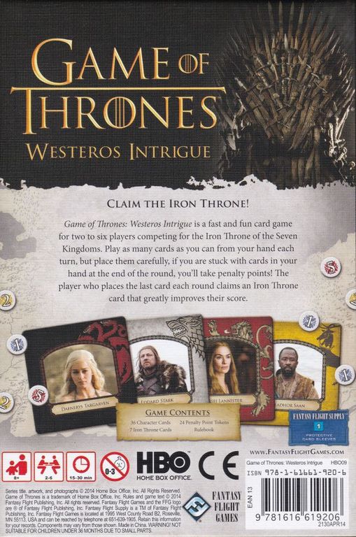 Game of Thrones: Intrigues à Westeros dos de la boîte