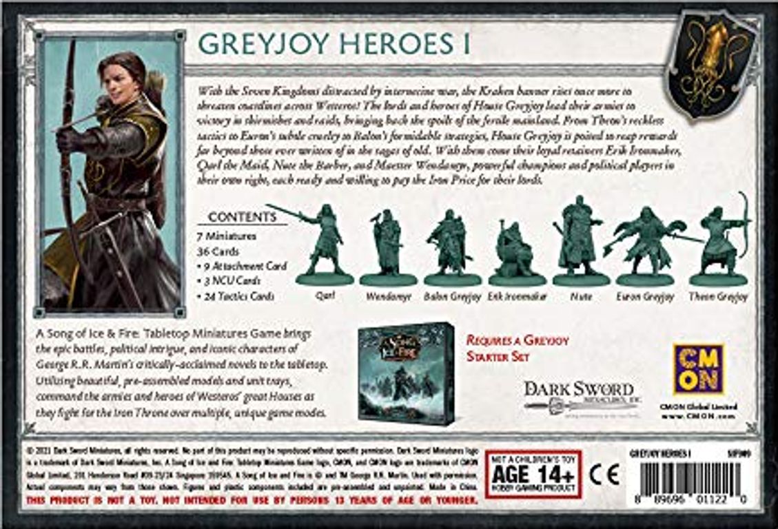 A Song of Ice & Fire: Tabletop Miniatures Game – Greyjoy Heroes I back of the box
