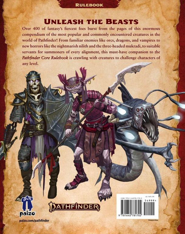 Pathfinder Bestiary (2nd Edition) back of the box