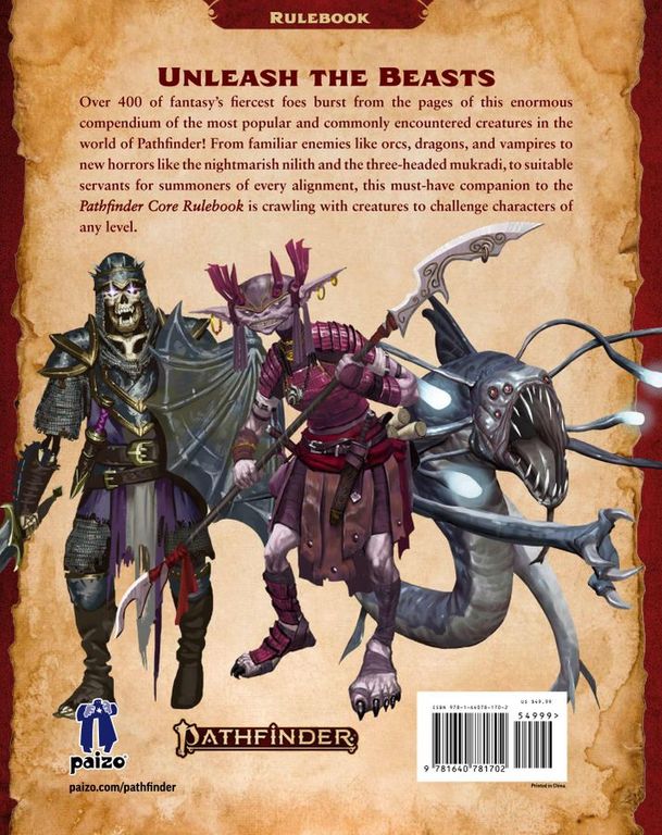 Pathfinder Bestiary (2nd Edition) parte posterior de la caja