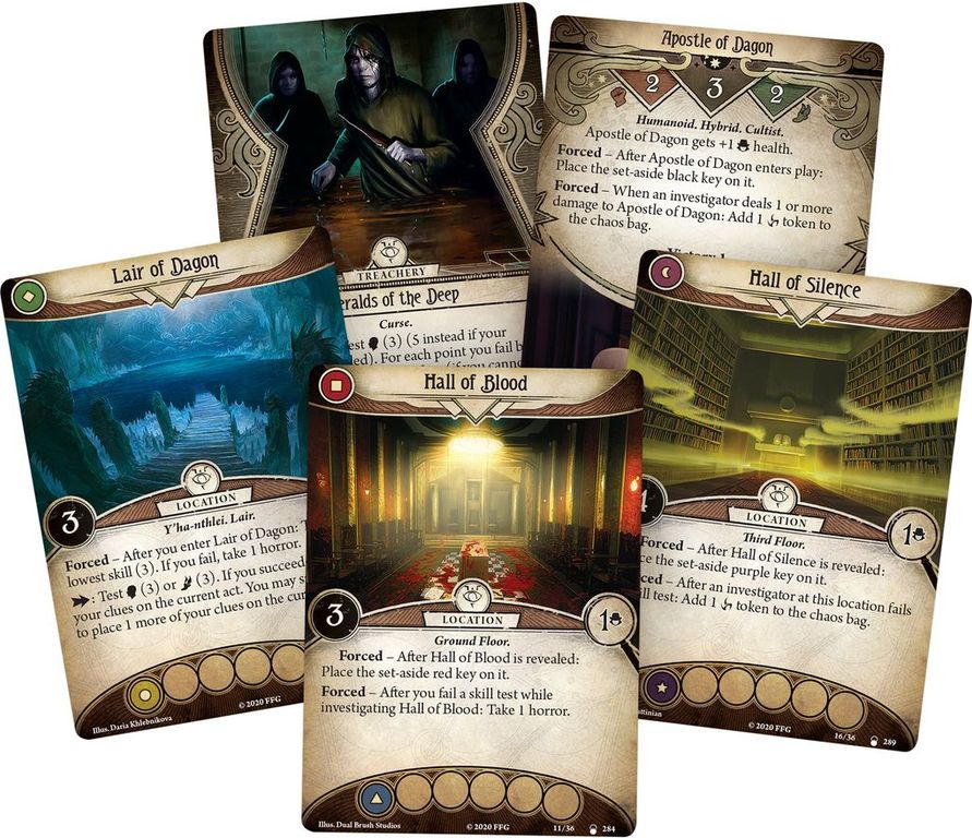 Arkham Horror: The Card Game – The Lair of Dagon: Mythos Pack kaarten