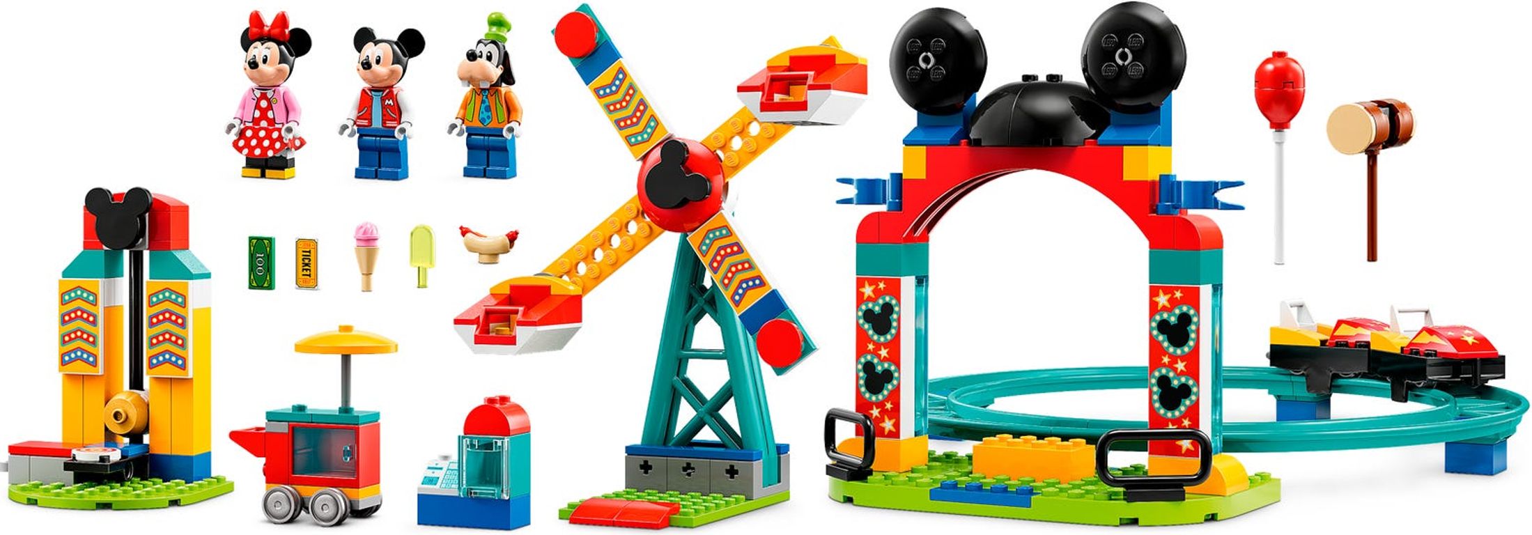 LEGO® Disney Mickey, Minnie and Goofy's Fairground Fun components