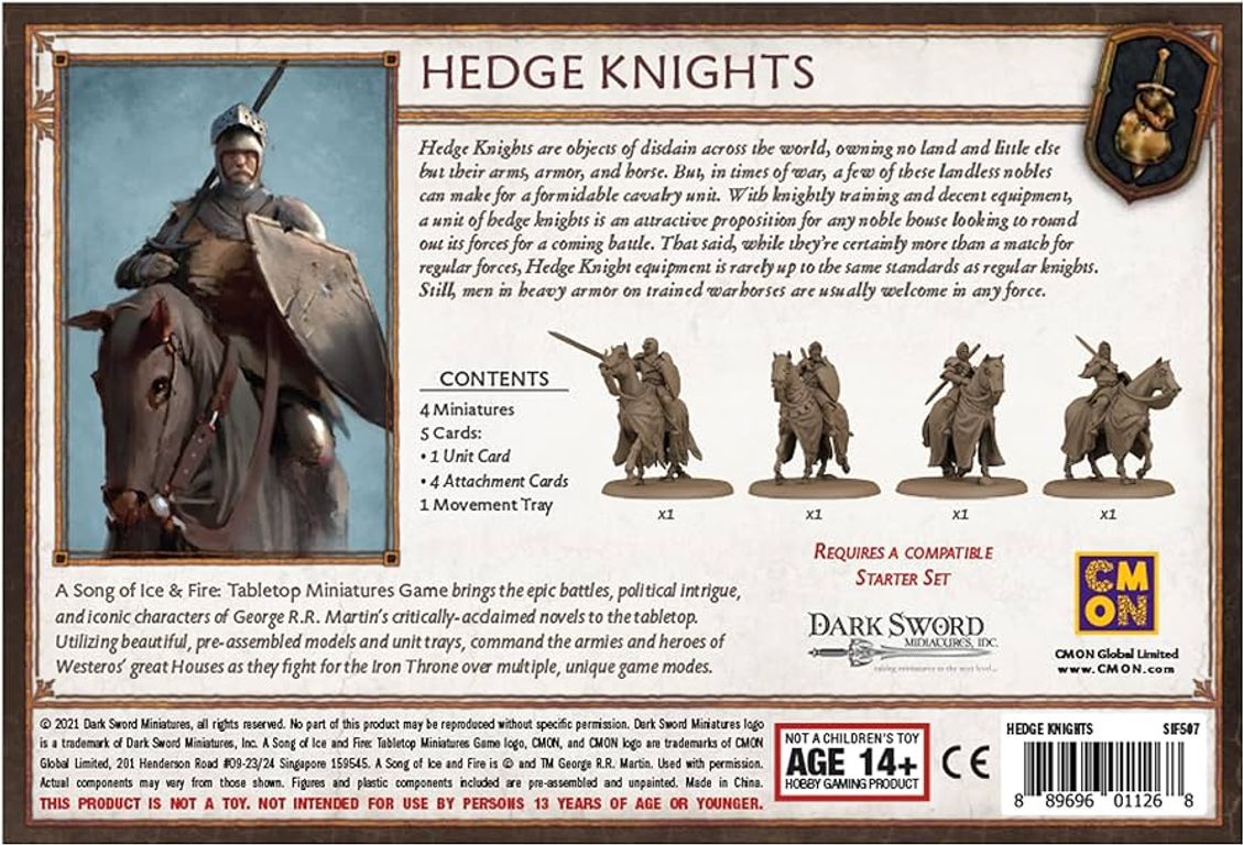 A Song of Ice & Fire: Tabletop Miniatures Game – Hedge Knights achterkant van de doos