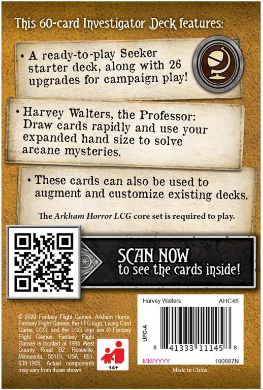 Arkham Horror: The Card Game – Harvey Walters: Investigator Starter Deck rückseite der box