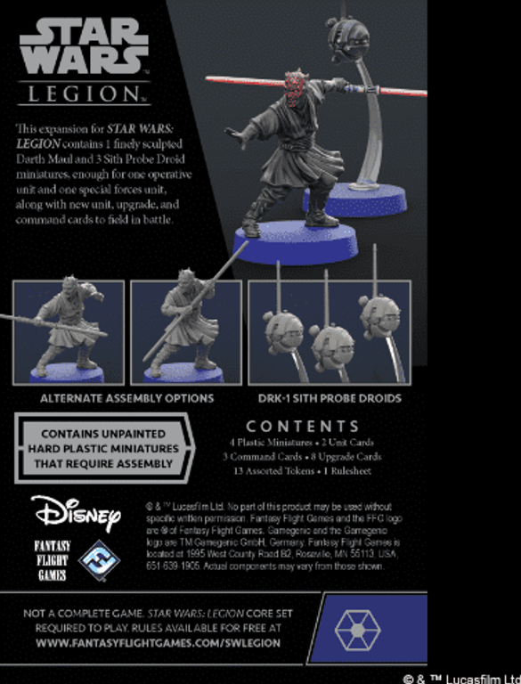 Star Wars: Legion – Darth Maul and Sith Probe Droids Operative Expansion back of the box