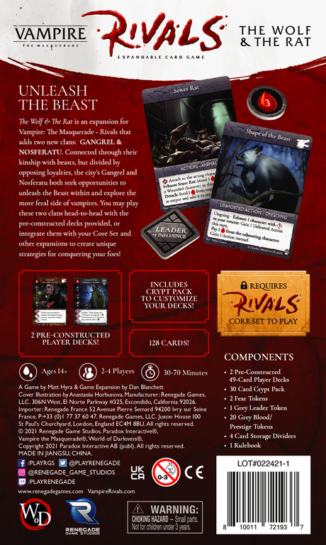 Vampire: The Masquerade –  Rivals: The Wolf & The Rat back of the box