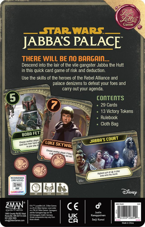 Star Wars: Jabba's Palace – A Love Letter Game parte posterior de la caja