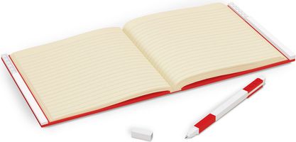 Verschließbares Notizbuch mit Gelschreiber in Rot