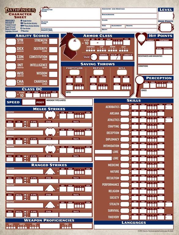 Pathfinder Character Sheet Pack