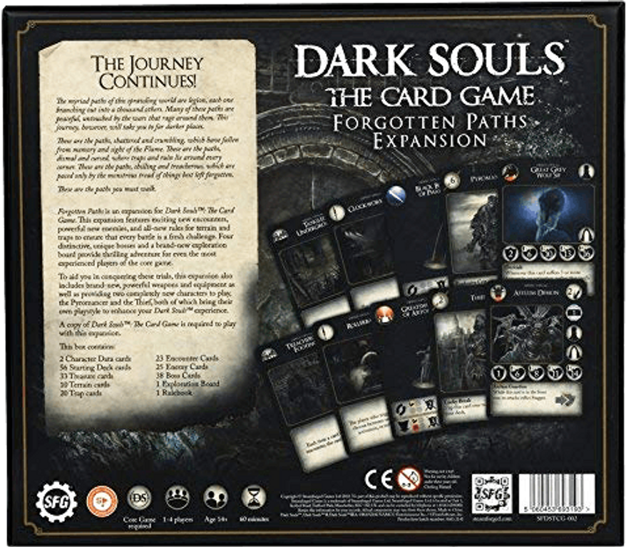 Dark Souls: The Card Game - Forgotten Paths Expansion parte posterior de la caja