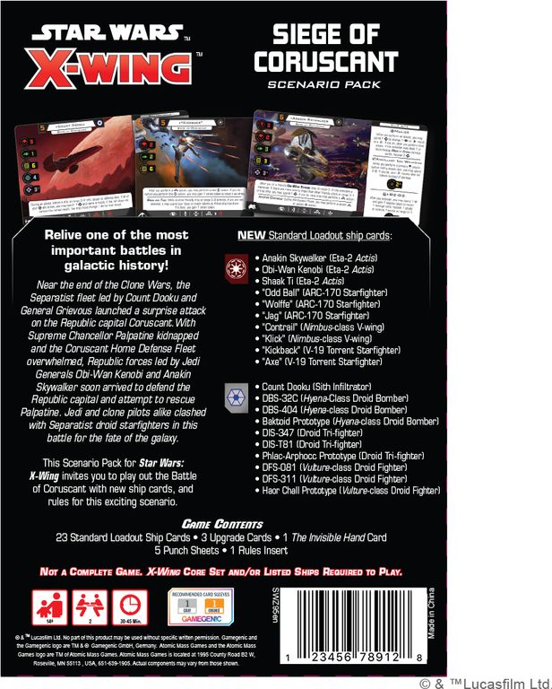 Star Wars: X-Wing (Second Edition) – Siege of Coruscant Battle Pack parte posterior de la caja