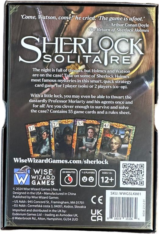 Sherlock Solitaire rückseite der box