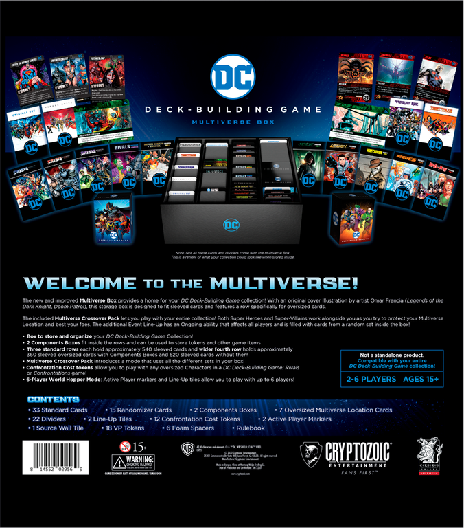 DC Deck-Building Game: Multiverse Box parte posterior de la caja