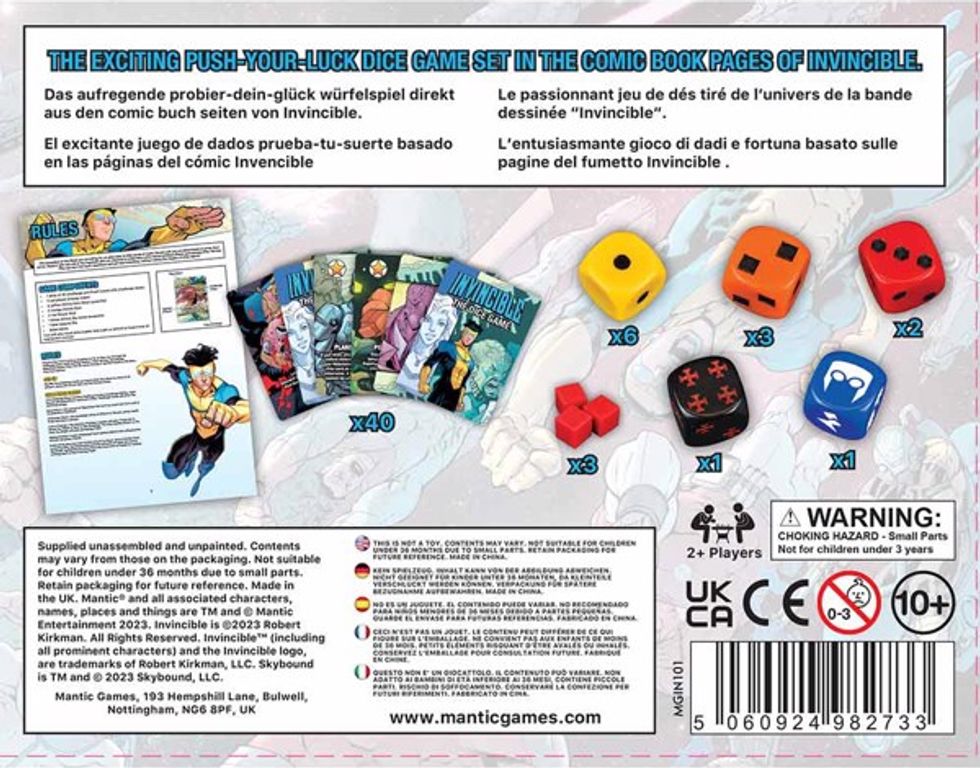 Invincible: The Dice Game parte posterior de la caja