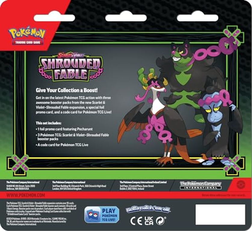 Pokémon TCG: Scarlet & Violet—Shrouded Fable Elite Trainer Box Three-Booster Blister rückseite der box