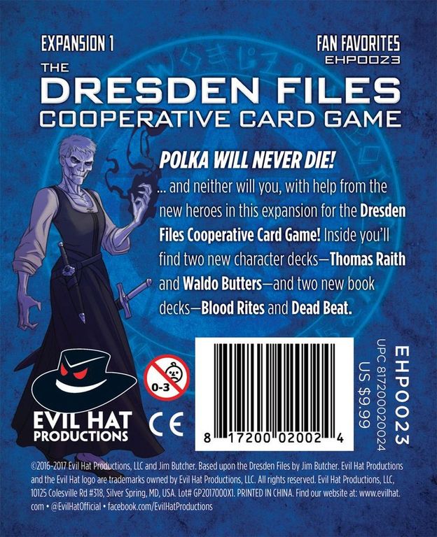 The Dresden Files Cooperative Card Game: Fan Favorites back of the box