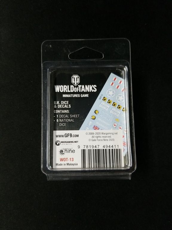 World of Tanks Miniatures Game: U.K. Dice and Decals achterkant van de doos