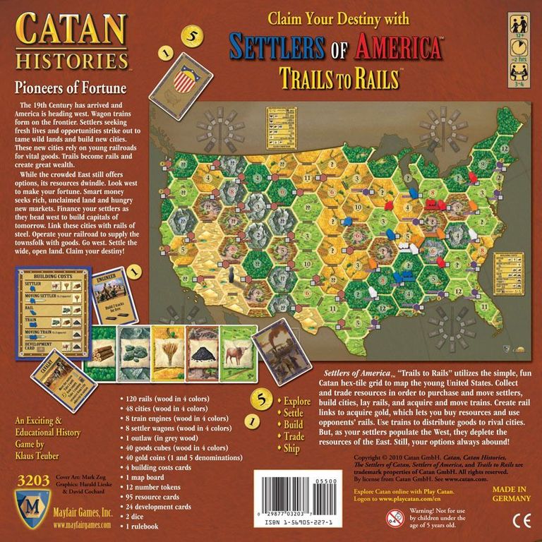 Catan Histories: Settlers of America - Trails to Rails back of the box