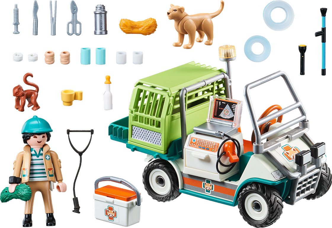 Playmobil® Family Fun Zoo Vet with Medical Cart components
