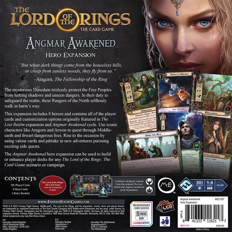 The Lord of the Rings: The Card Game – Angmar Awakened Hero Expansion back of the box