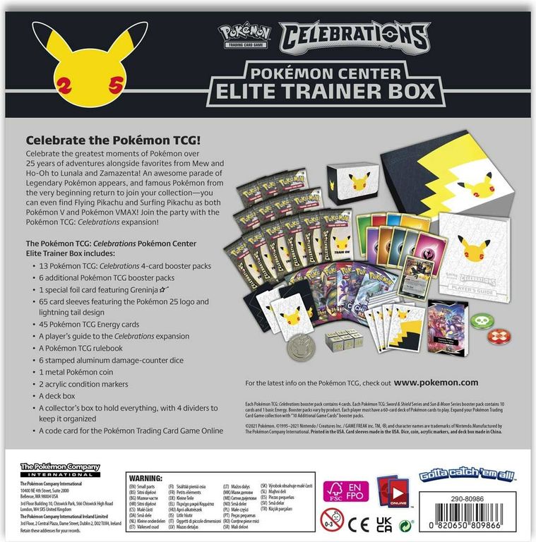 Pokémon TCG: Celebrations Elite Trainer Box rückseite der box