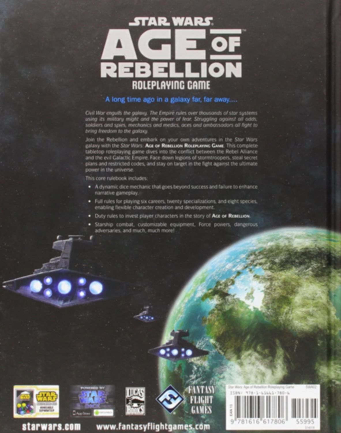 Star Wars Age of Rebellion RPG - Core Rulebook back of the box