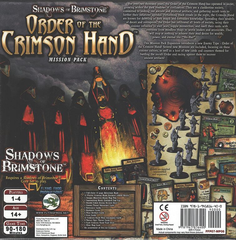 Shadows of Brimstone: Cult of the Crimson Hand Mission Pack parte posterior de la caja