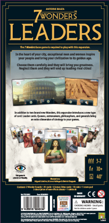 7 Wonders (Second Edition): Leaders parte posterior de la caja