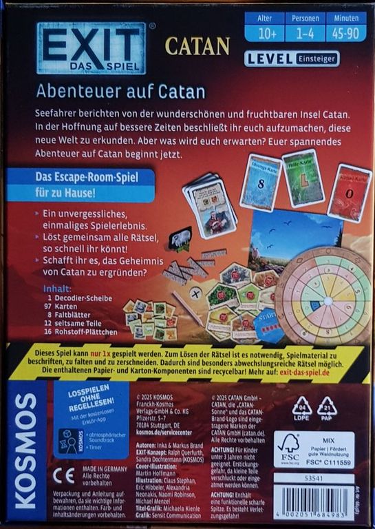 EXIT: Das Spiel – Abenteuer auf Catan rückseite der box
