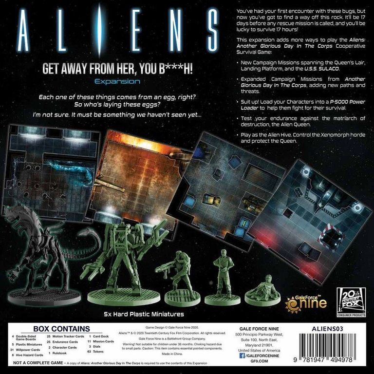 Aliens: Get Away From Her, You B***h! parte posterior de la caja