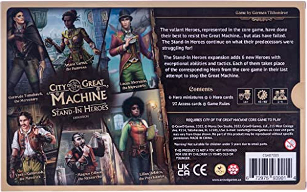 City of the Great Machine: Stand-In Heroes parte posterior de la caja