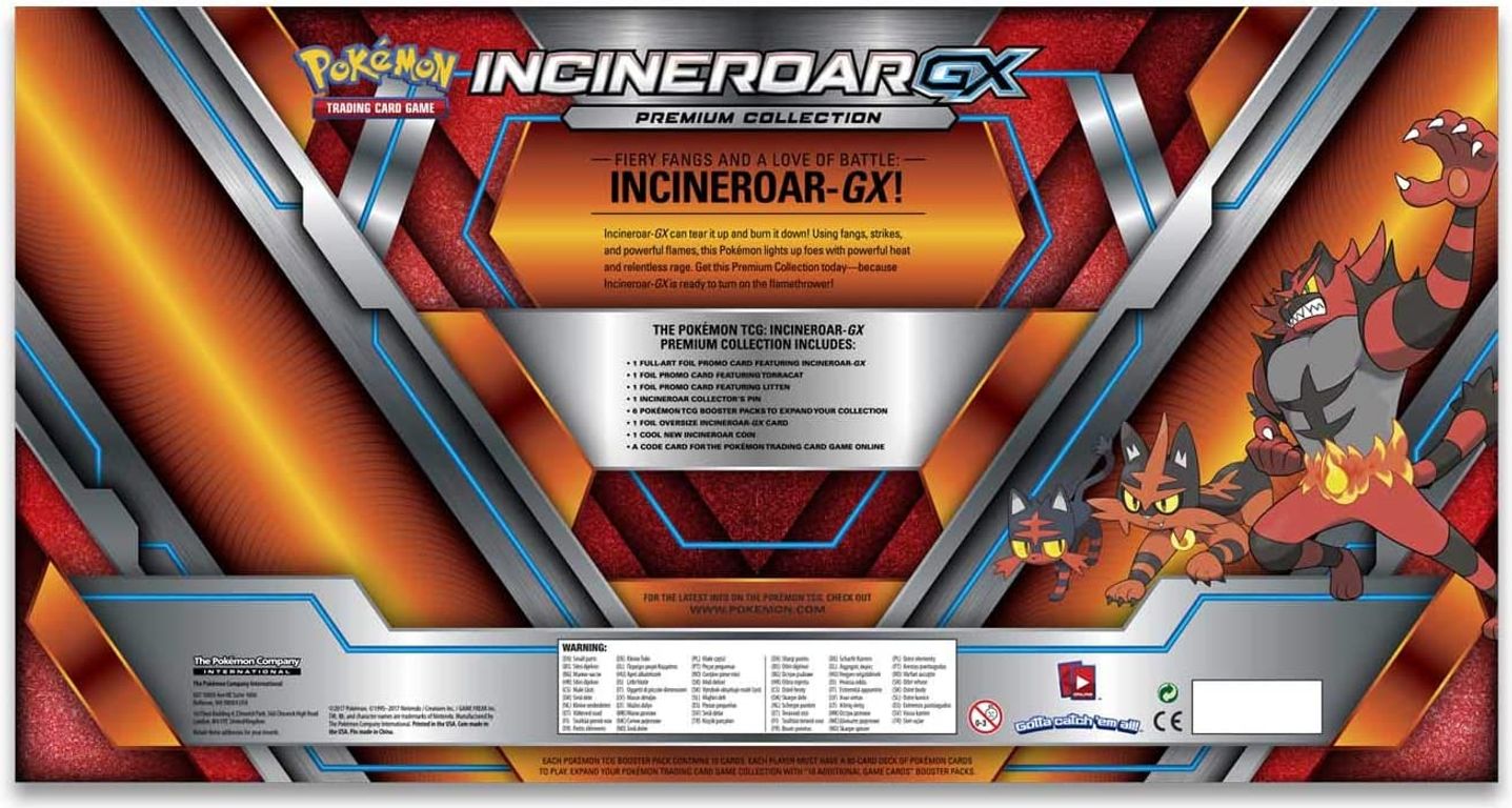 Pokémon TCG: Incineroar-GX Premium Collection parte posterior de la caja