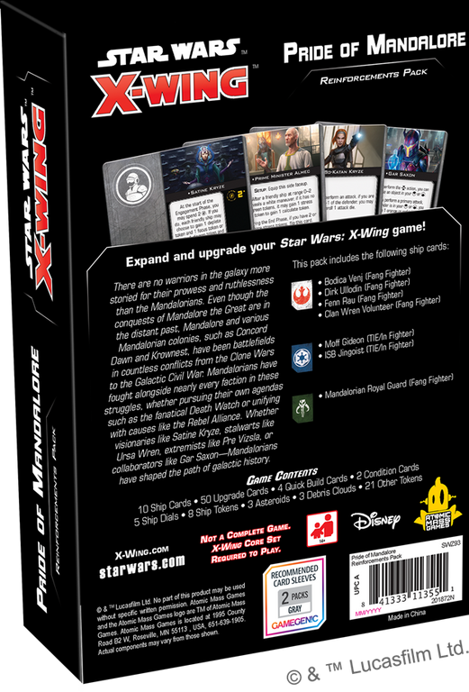 Star Wars: X-Wing (Second Edition) – Pride of Mandalore Reinforcements Pack parte posterior de la caja