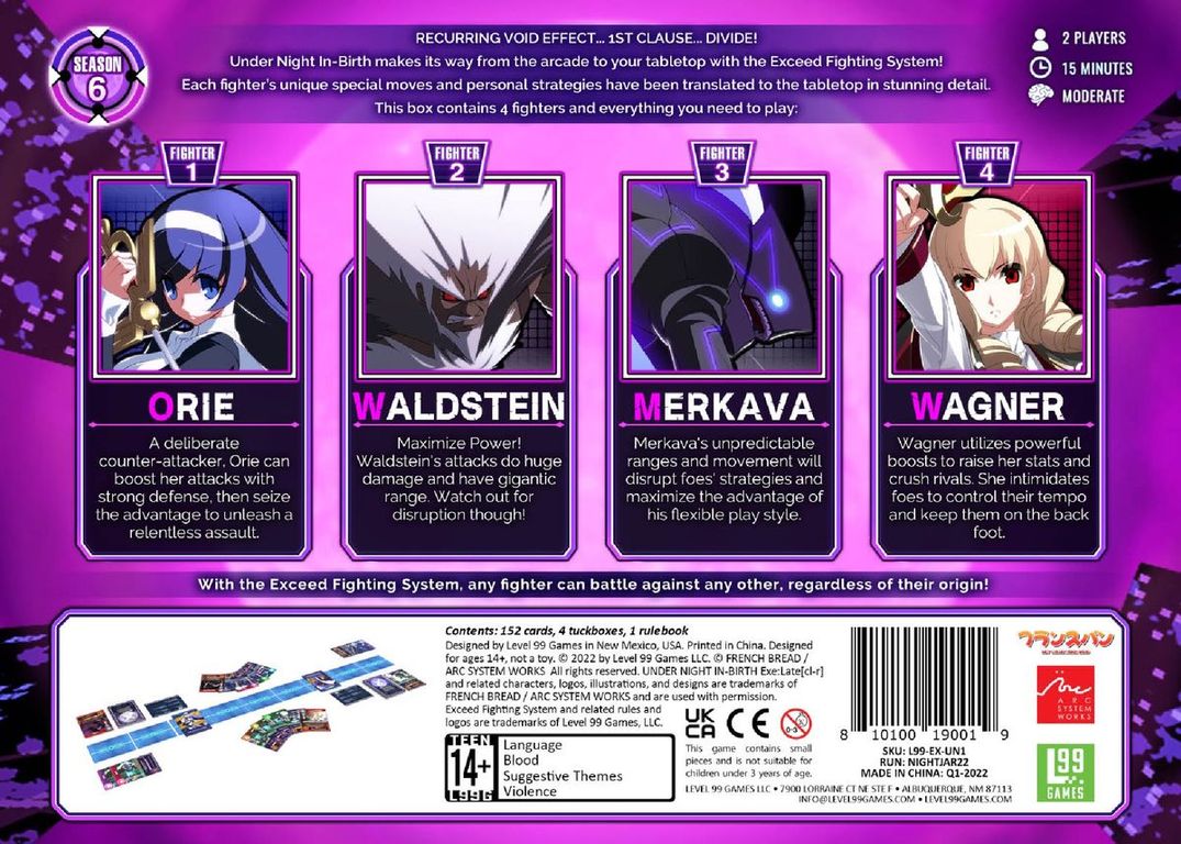 Exceed: Under Night In-Birth – Orie Box parte posterior de la caja