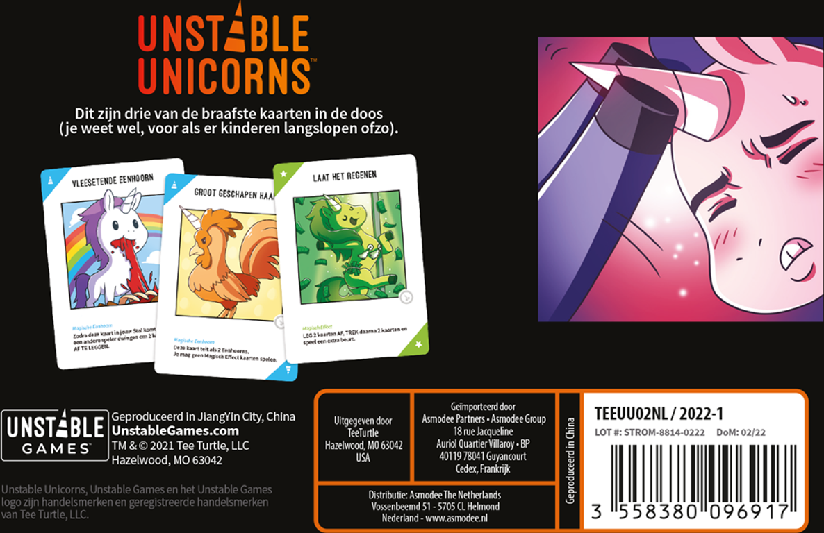 Unstable Unicorns: NSFW Base Game achterkant van de doos