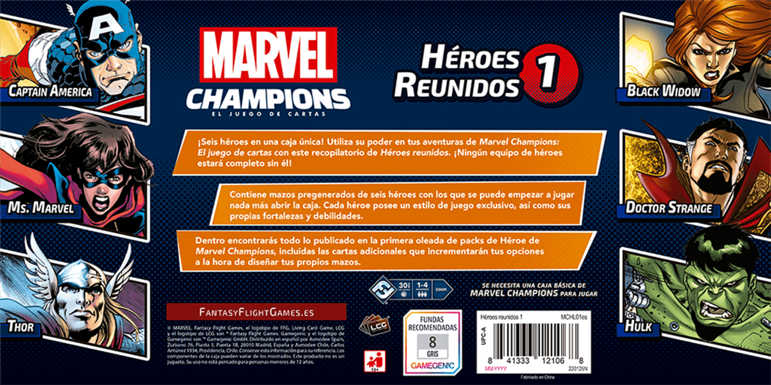 Marvel Champions: El Juego de Cartas – Héroes Reunidos 1 parte posterior de la caja