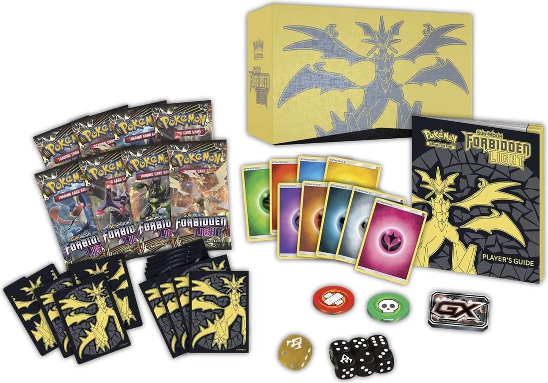 Pokémon TCG: Sun & Moon-Forbidden Light Elite Trainer Box components