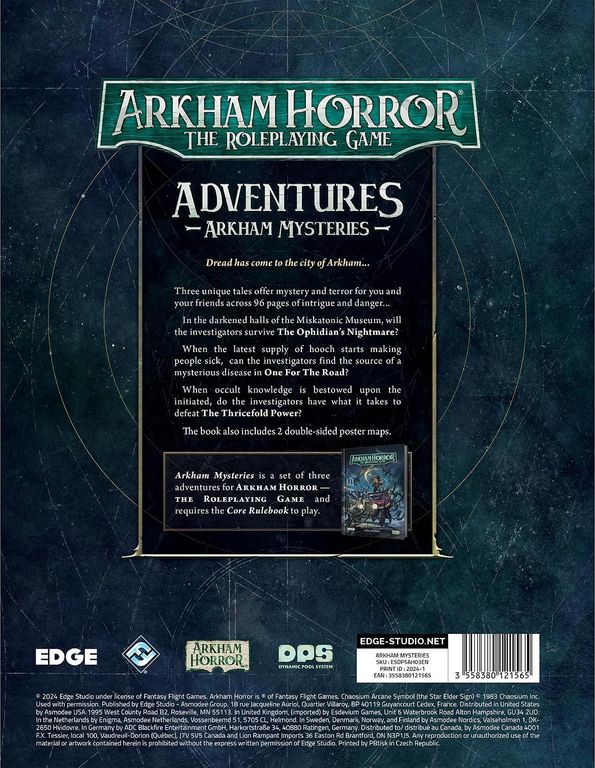 Arkham Horror: The Roleplaying Game - Arkham Mysteries back of the box