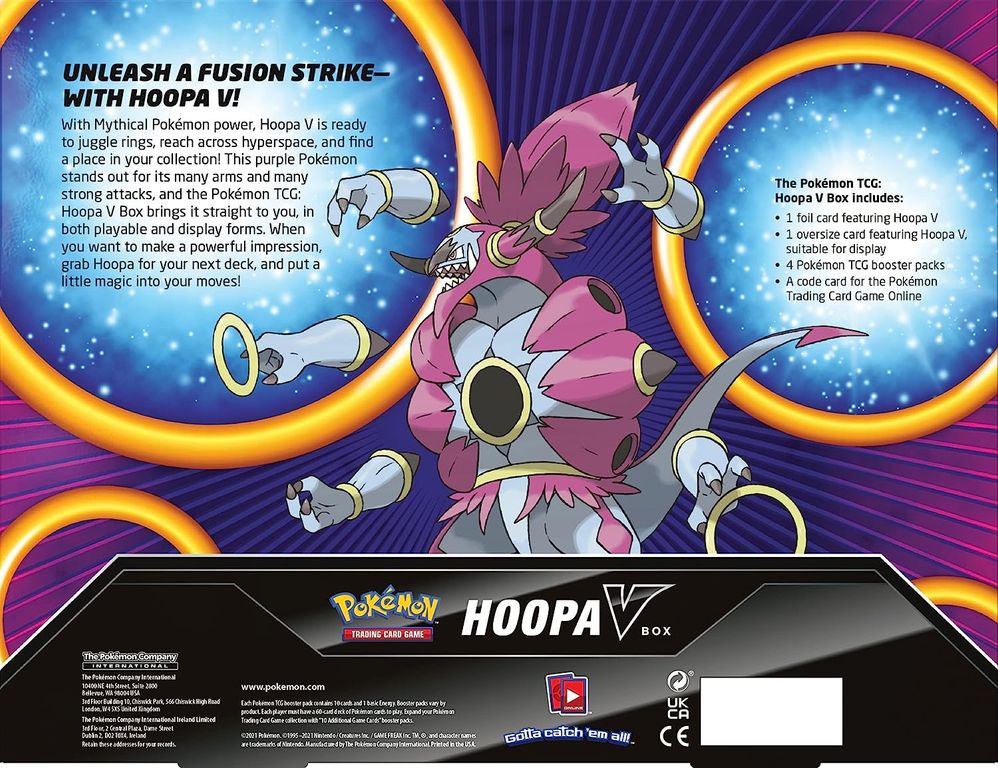 Pokémon TCG: Hoopa V Box parte posterior de la caja