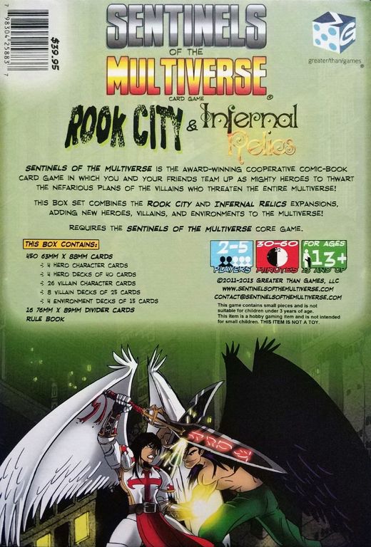 Sentinels of the Multiverse: Rook City & Infernal Relics Expansion parte posterior de la caja