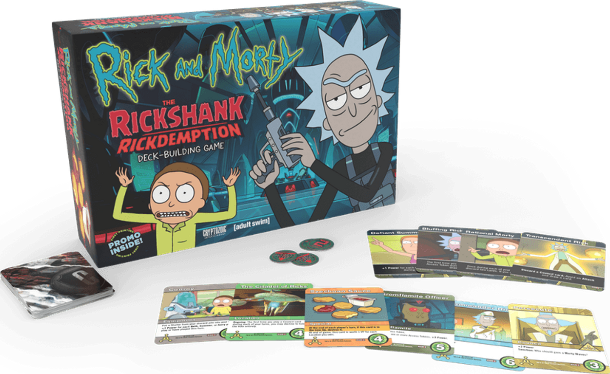 Rick and Morty: The Rickshank Rickdemption Deck-Building Game componenten