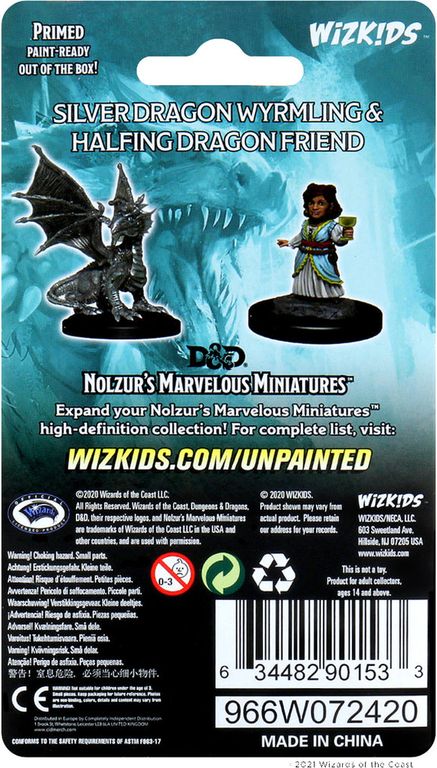 D&D Nolzur's Marvelous Miniatures - Silver Dragon Wyrmling & Female Halfling parte posterior de la caja