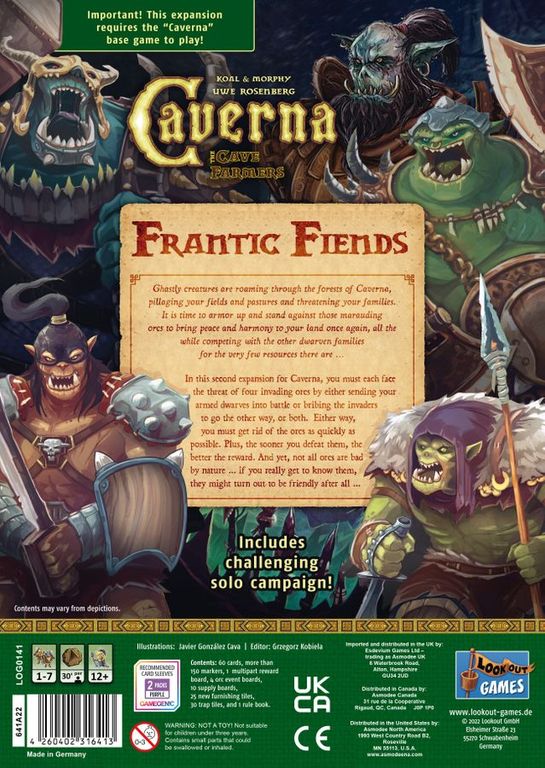 Caverna: Frantic Fiends parte posterior de la caja