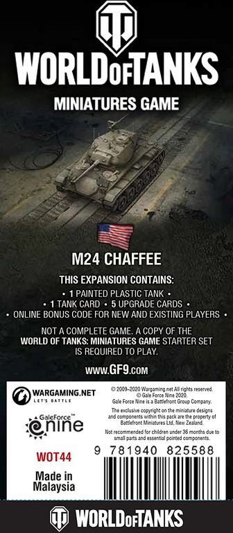 World of Tanks Miniatures Game: American – M24 Chaffee Expansion parte posterior de la caja