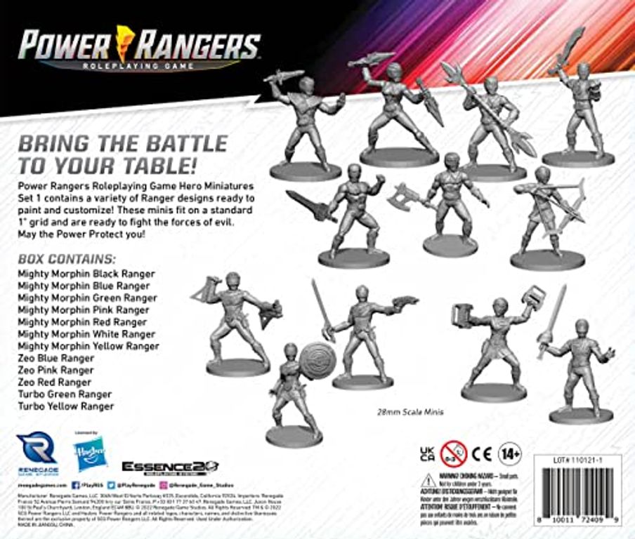 Power Rangers RPG Hero Miniatures Set 1 achterkant van de doos