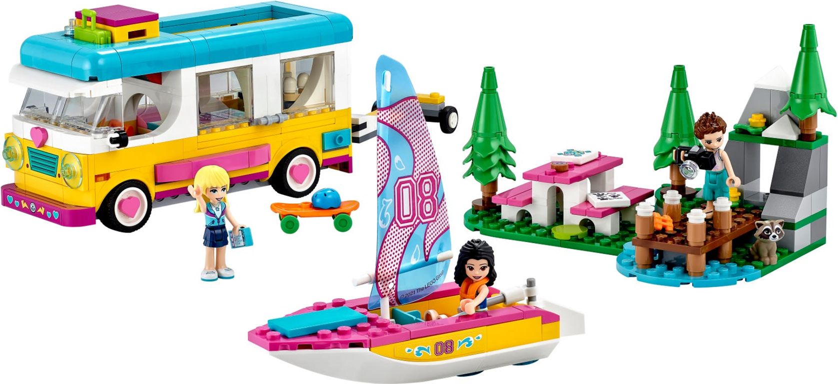 LEGO® Friends Forest Camper Van and Sailboat components