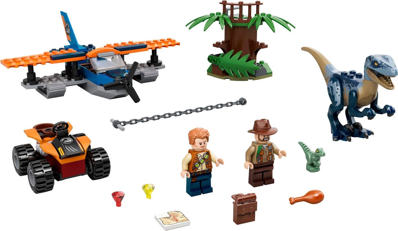 LEGO® Jurassic World Velociraptor: Tweedekker reddingsmissie componenten