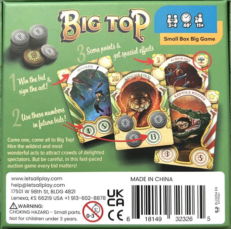 Big Top achterkant van de doos